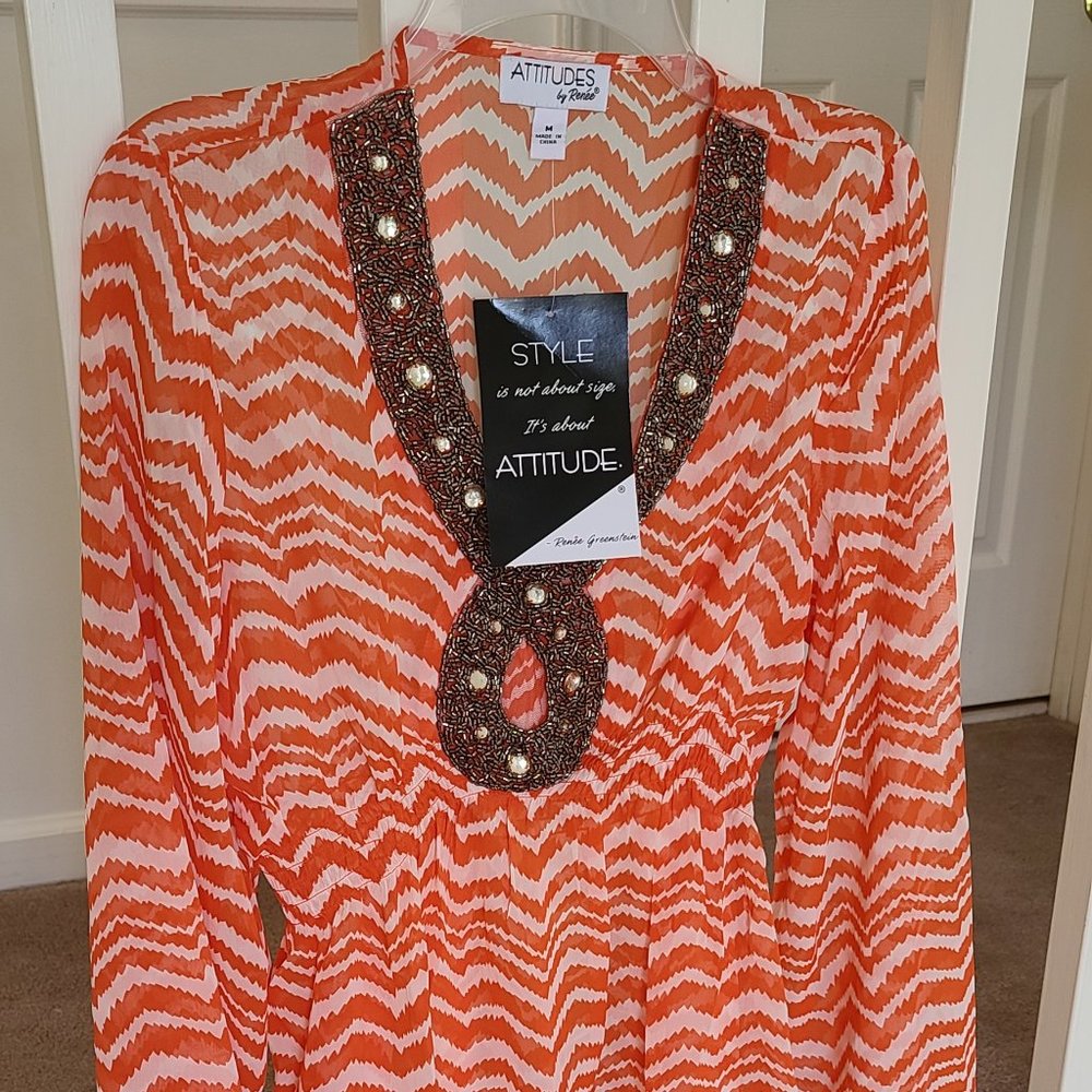 Attitudes by Renee  Orange and White top
